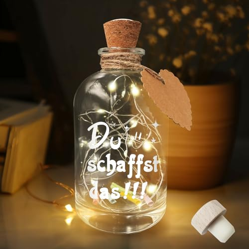 DAZZTIME LED Flaschenlicht mit Spruch - Du schaffst das,LED Dekoflaschen mit Korken,Leuchtflasche Sandgestrahlt,Beleuchtete Flasche,Geschenke für Frauen,Geschenk für Geburtstag Hochzeit Weihnachten