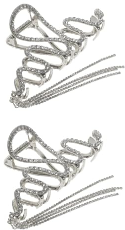 FRCOLOR 2pcs Hair Claw Clips for Thick Hair Large Snake Jaw Clamp Tassel Women Rhinestone Pack