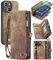 UFinetech für iPhone 15 Hülle, Flip Leder TPU Stoßfest Kartenfach Tasche Handyhülle für iPhone 15, Magnetisch Klapphülle Kratzfest Abnehmbare Reißverschluss mit Band Weiche Schutzhülle Case, Braun