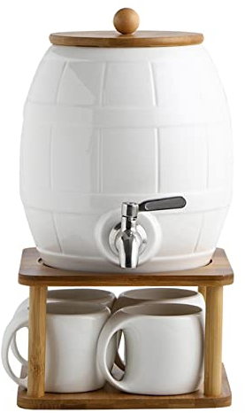 Cerámica Dispensador De Agua Con Grifo,conjunto de casa creativa sala de estar tetera resistente al calor de alta temperatura con grifo hervidor de agua fría,Kettle/shelf/4 cups