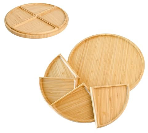 Wooden Tray with 4 Mini Trays - Wood Tray Made of Bamboo - Wooden Snack Tray - Wood Breakfast Tray - Wooden Tray for Coffee Table - Wood Serving Tray