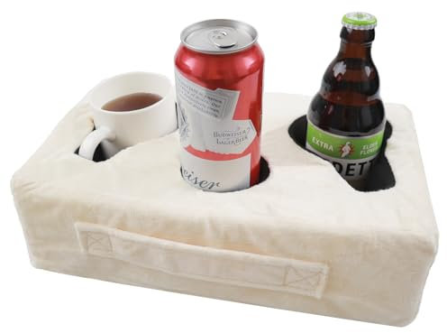 Soporte para taza de sofá, almohada para soporte de taza de sofá, mesa de brazo de sofá, organizador de bebidas para sofá y cama, soporte para mandos a distancia para RV, coche, playa (beige)