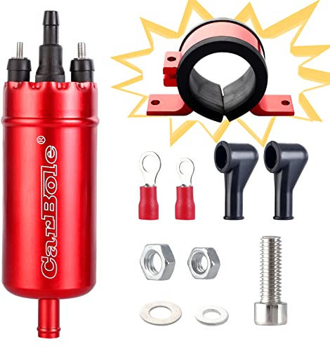 CarBole Pompa del Carburante Elettrica Esterna in Linea a 125PSI,Pompa per Carburante ad Alta Pressione 12V e Staffa Ammortizzante,250BHP,Sostituzione del,Rosa