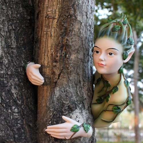 Meyas Outdoor Garden Statues Sculptures Decoration Fairy Tree Hugger Tree Face Fairy Sculpture Garden Peeker Courtyard Outdoor Decoration Fairy Garden Ornament Figurines Statues Art Yard Tree Hugger