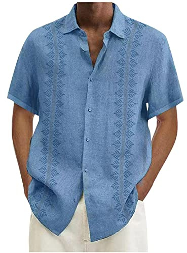 Chemise Lin Homme Chemise D'été Décontractée à Manches Courtes Shirts de Plage Classique Modes Chemise Hawaïenne