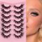 7P-XK05 Lot de 7 paires de faux cils 3D œil de chat, volume moelleux, aspect naturel, réutilisables, faits à la main, faux cils de maquillage