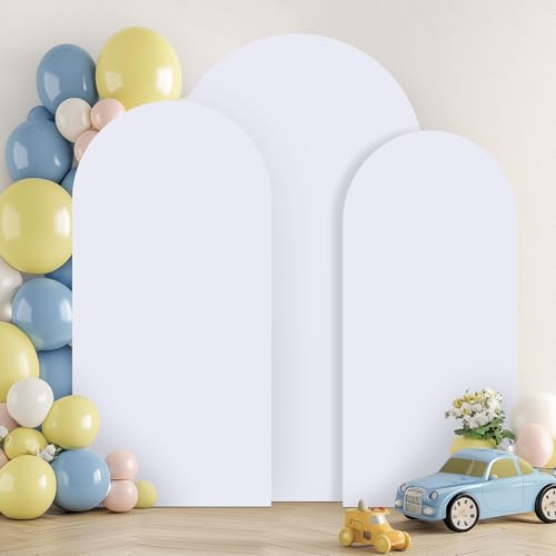 Lot de 3 housses de fond blanches pour arche de mariage (1,8 m, 1,5 m, 1,2 m) en élasthanne double face pour arche de mariage, fête d'anniversaire, décoration d'arche