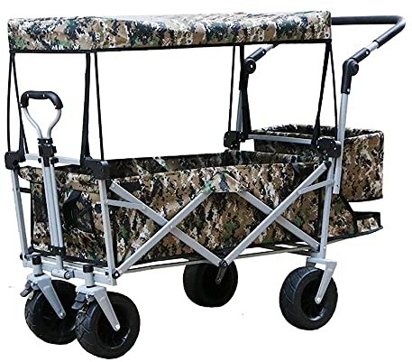 Trolleys, Handwagen, zusammenklappbar, mit Überdachung, kann um 180 ° gedreht Werden, Gartenwagen, Transport, zum Ziehen, Strand, zusammenklappbare Schubkarre