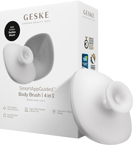 GESKE Body Brush | 4 in 1 | Reinigungsbürste für den ganzen Körper | Professionelle Tiefenreinigung | Weiche Silikonnoppen & ergonomisches Zwei-Finger-Design | Reinigt & massiert