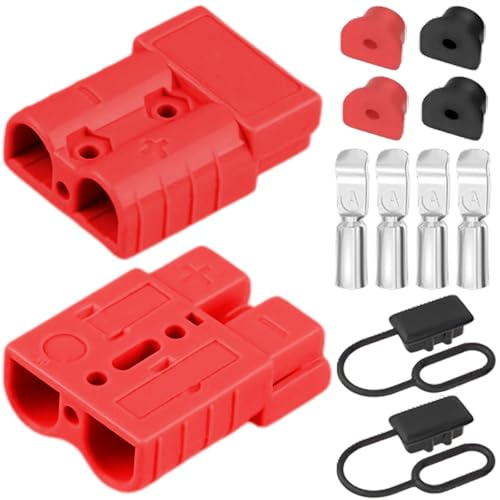 Xiatiaosann 2 Pack Batterie-Schnellanschluss-Stecker, 600V 350A Hochleistungstrennstecker für 0-2 AWG Kabel, flammenhemmend mit staubdichter Kappe für Automobil, Wohnmobil, Rasenmäher (rot)
