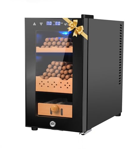 Velieta 25L Cigar Electric Humidor, 200 Counts Large Capacity,Thermostatic Electric Cooler Cabinet with Digital LED Screen, Safety Lock,Smart Humidity & Temp Control, Gifts for Men