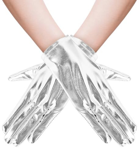 DIELOVEHUA Halloween Handschuhe - Silber Kurze Metallic Kostüm Handschuhe für Partys, Cosplay, Hochzeit