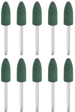 sourcing map 10pcs Rubber Polishing Bits, Rotary Buffing Bits with 8mm (5/16-inch) Mounted Conic Head, 3mm (1/8-inch) Shank, for Metal, Jewelry, Stone, Rock Grinding, Green