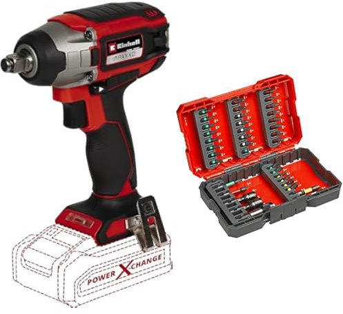 Einhell Atornillador de impacto con batería IMPAXXO 18/230 Power X-Change (18V, 230 Nm, motor sin escobillas, envío sin batería ni cargador) + juego de puntas de 37 piezas
