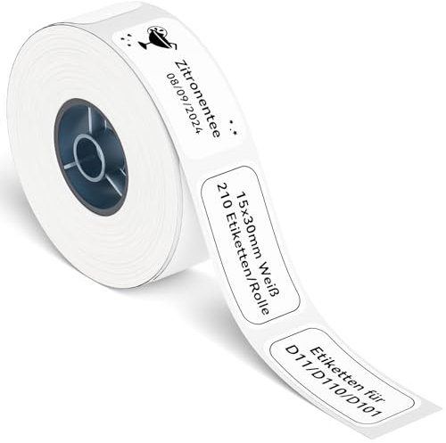 NIIMBOT Etiketten für D110 D11 D101 Etikettendrucker, Selbstklebender Etikettenband 15 x 30mm 195 Etiketten pro Rolle, 1 Rolle Thermo-Etikettenband für Zuhause, Büro, Schule, Weiß