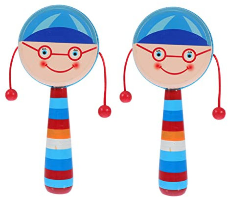 TOBBOMEY Interaktive Babyrassel 2pcs Cartoon Holz Hand Jungen Und Mädchen Sensorischen Fähigkeiten