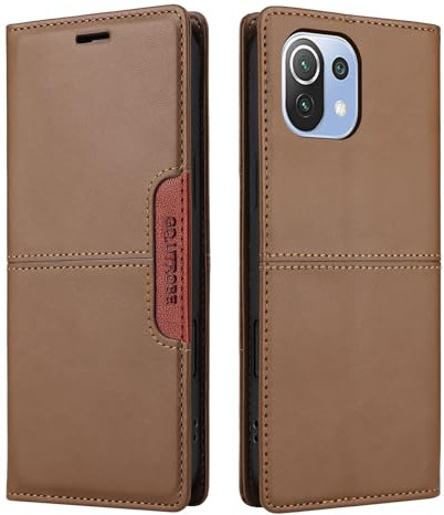 NETANY Handyhülle Kompatibel mit Xiaomi Mi 11 Lite Handyhülle mit Kartenhalter, Brieftaschenhalterfunktion, magnetischer Klappe, Premium-Lederklappen-Geldbörse, PU-Lederhüllenschutz (Braun)