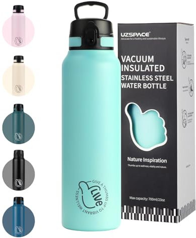 UZSPACE Stainless Steel Water Bottle 1l (970ml) - Double-Walled Insulated Water Bottles that Keep Drinks Cold & Hot - Leakproof Drinking Bottles for Adults - Ideal for Outdoors & Sports Mint Green