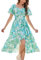 Bridesmay Women's Summer Floral Dresses with Sleeves Long Spring Dress for Wedding Guest 2025 Off Shoulder Sundress Dress Green Blue Flower M