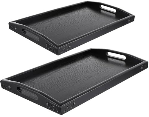 DAJAVE 2 Pcs Wooden Serving Tray Large and Small Wooden Trays with Handles, Rectangular Tea Tray Wood Dinner Trays for Food Serving, Tea Coffee Snack