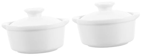ABOOFAN 2pcs Tins Snack Sauce Food Containers with Lids Soup Pot Mini Clotted Cream Pots Tureen Trifle Souffle Ramekin Noodles Spoons Dual Instant Dish Brulee Handles Bowls White Ceramics