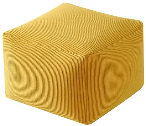 Thdsubb Square Pouf Ottoman Fußhocker Corduroy Sitzsack Ungepolsterter Fußkissen Pouf Bezug für Living Room & Bedroom (Gelb,40-40-30cm)