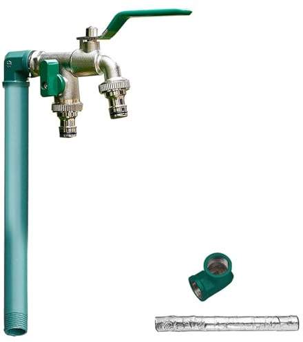 SelfStanding - Colonna d'acqua da giardino in acciaio inox 304, antigelo, doppia uscita per irrigazione e irrigazione fontana da giardino (verde, 80 cm)