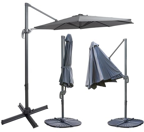 Ondis24 Paloma Sonnenschirm Deluxe - für Balkon, Garten oder Terrasse - 300 cm Mit Ständer, 360° Rotation, UV50+, PE-Stoff 200g/qm, Kurbelgelenk, 48mm Schirmstock, Für Terrasse & Garten