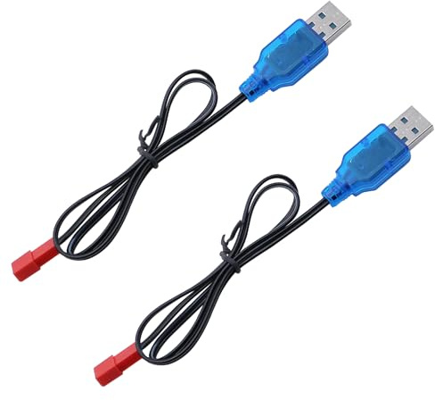 Tosiicop 3.7V Lipo Battery Charger - 2 PCS 1S Lipo JST Charger Cable with USB JST 2 Pin Plug for RC Car Battery Remote Control Toys Airplane FPV Boat Tank Helicopter