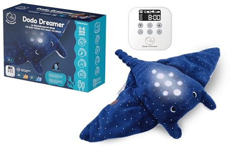 DODO D'AMOUR - Peluche Veilleuse Raie Modula - Dodo Dreamer - 053065 - Bleu - Cadeau Naissance - Lavable en Machine - Créateur Français - Coach de Sommeil Bébé - Sleep Trainer - À Partir de 0 Mois