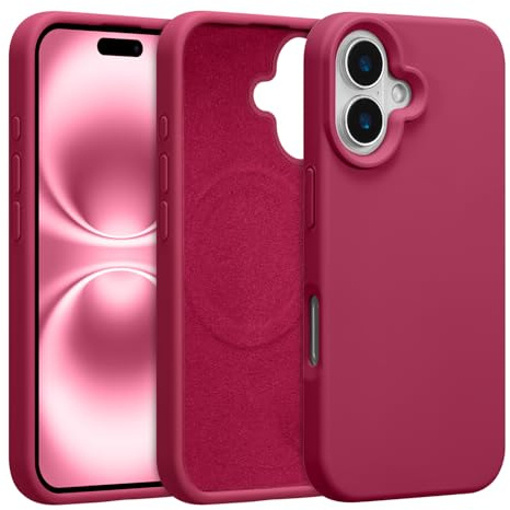 UCASONG Magnetic Liquid Silicone Case for iPhone 16 Plus, Rose Red | 6.7Inch, Compatible with MagSafe, Cute Plain Solid Color Slim Case, Soft Smooth Matte Shockproof Protective Cover