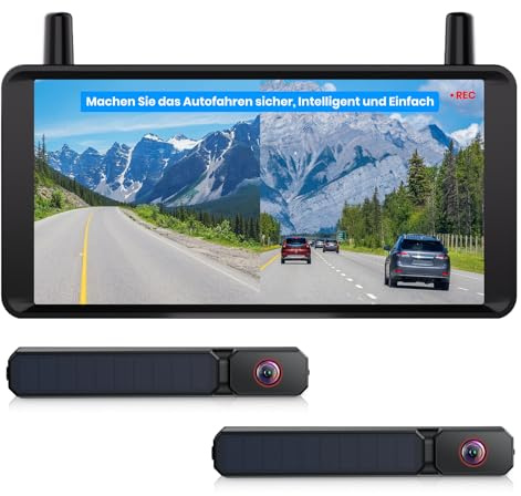 AUTO-VOX Dual Rückfahrkamera Kabellose Solar 6 16:9-HD Display