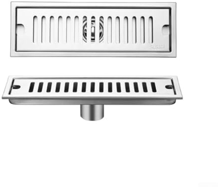 Edelstahl-Bodenablauf mit Filter, rechteckig, 10 x 30 cm, 20–50 cm