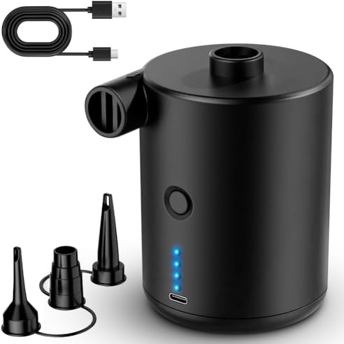 DASIAUTOEM Elektrische Luftpumpe, 4000mAh Akku Pumpe mit 3 Düsen, Portable Electric Air Pump, Wiederaufladbare Luftpumpe für Pool Luftmatratze, Schnellem Aufblasen/Entleeren