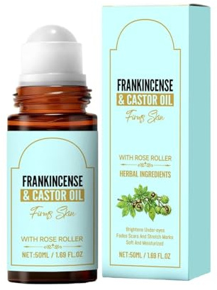 Weihrauch- und Rizinusöl-Roll-on mit Rosenquarz – Strafft die Haut, spendet Feuchtigkeit, mildert feine Linien und Augenringe, geeignet für Gesicht, Hals und Bauch