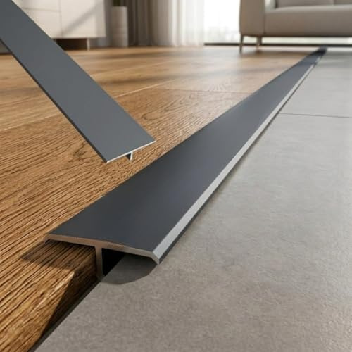 Aluminium T Moulding Floor Transition Strip, Self Adhesive Door Transition Strip, Metal Flat Divider Trim for Joining Laminate Floor Gaps, 90cm
