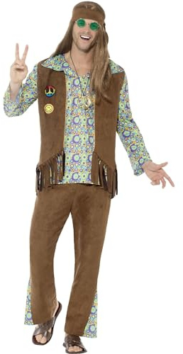 Smiffys 60s Hippie Costume, with Trousers, Top, Waistcoat, Medallion & Headband, 1960's Groovy Fancy Dress, 1960s Dress Up Costumes