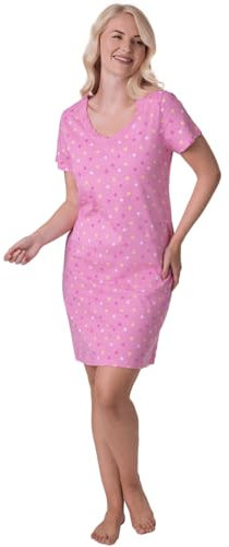 Camille Womens Smooth Soft Cotton Summer Nightshirts 18-20 Pink & Yellow Star