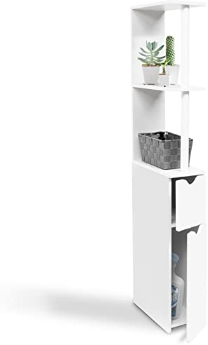 IDMarket - Meuble WC étagère bois WILLY 2 portes blanc