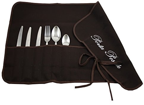 MAGIE DI CASA Porta Posate in panno cm.35x62 ricamato - imbustato 1 a 1 - made in italy (MARRONE)