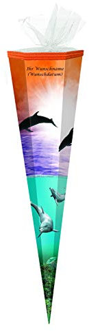 Schultüte mit schwarz gefärbter Gravur / Zuckertüte / 85cm / eckig / Delfine