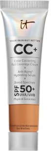 IT Cosmetics CC+ Cream SPF 50+ Travel Size Full-Coverage Colour Correcting Foundation, Hydrating Skincare, Hyaluronic Acid & Niacinamide, Radiant Finish, Shade: Tan,12ml