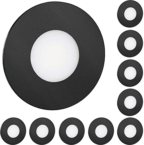 ledscom.de 10 Stück LED Treppenlicht/Wandeinbauleuchte FEX für innen und außen, rund, schwarz, 85mm Ø, warmweiß