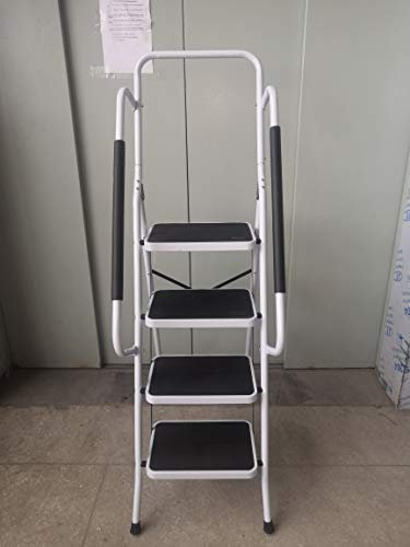 Escabeau Pliant 4 marches avec Main Courante de sécurité léger Multi-usages pour la Maison, Le Jardin, l'entrepôt, la Cuisine, escabeau en Acier, capacité maximale de 150 kg/330 LB