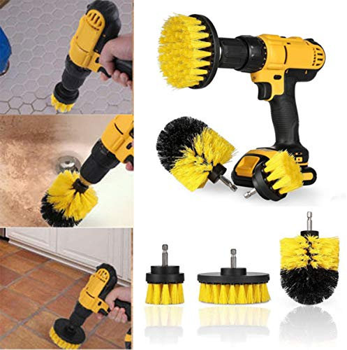 TuToy 3Pcs Drill Scrubber Brush Cleaning Brush Power Full Electric Bristle Bathtub Tile Grout Cleaner - Yellow