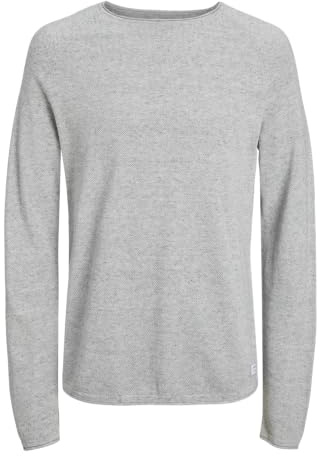 JACK & JONES Herren Strickpullover Rundhals Basic Langarm Sweater Baumwolle Shirt JJEHILL, Light Grey Melange, XS