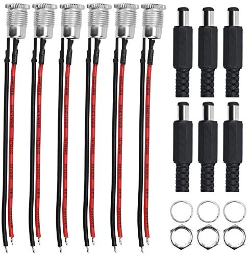 “N/A TANCUDER 6 Pairs 5.5 x 2.1 MM 5A 500V DC Power Jack Socket Female Panel Mount Connector DC Socket Threaded Female Mount Connector Adapter with 20AWG Cable & Barrel Jack Plug Male, DC-099