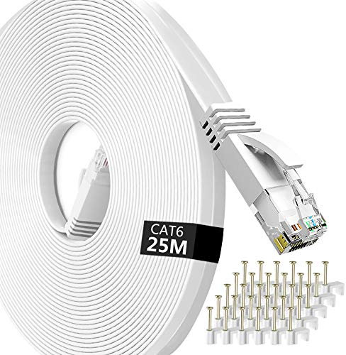 Lemeend Ethernet Cable 25m,Cat6 Gigabit Lan Network RJ45 High-Speed Patch Cord 250Mhz Flat Design 1Gbps for PC/Xbox/PS4/PS5/Modem/Router