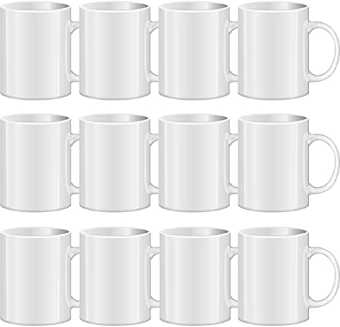 TANGLONG Tazas de sublimación en blanco, tazas para sublimación, tazas de sublimación de cerámica blanca, tazas a granel para café, té, latte, sopa, leche, cacao caliente, 325 ml, juego de 12