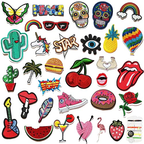 Parche termoadhesivo, parche termoadhesivo, protector para niños, protector de ropa, refuerzo de rodillas, para vaqueros, falda de reparación de niños (32 unidades)